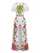 White 1950s Deep V-Neck Floral Belted Jumpsuit