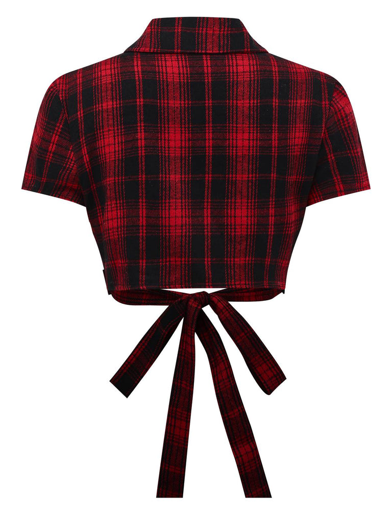 Red 1950s Tartan Plaid Tie Back Top
