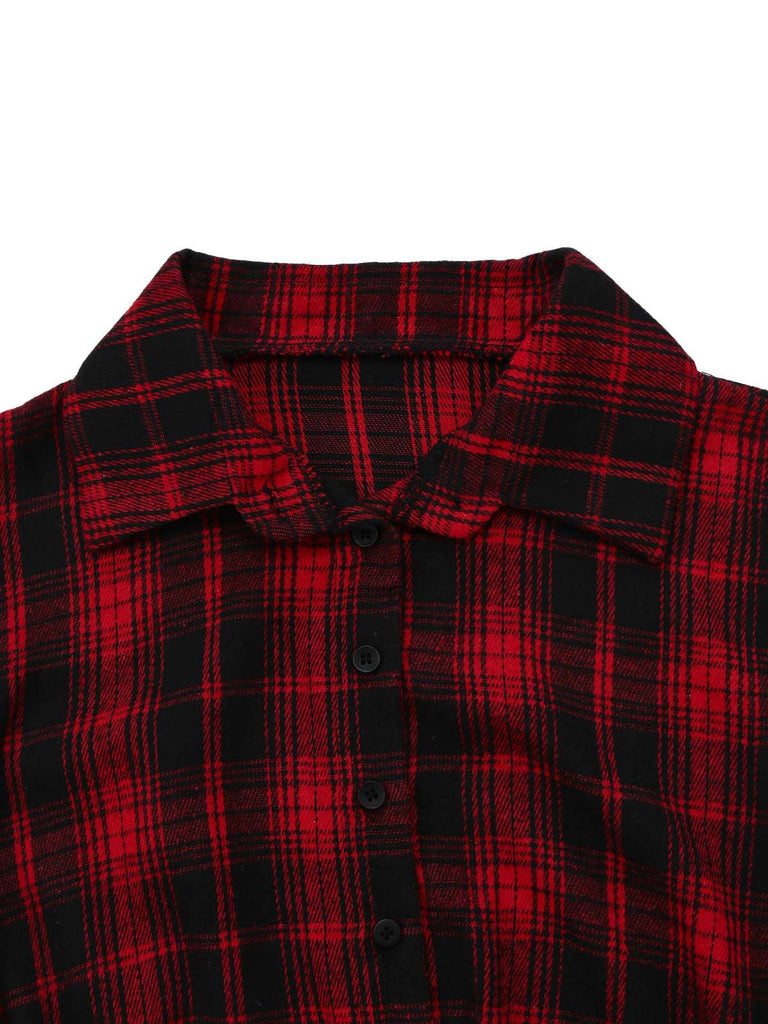 Red 1950s Tartan Plaid Tie Back Top
