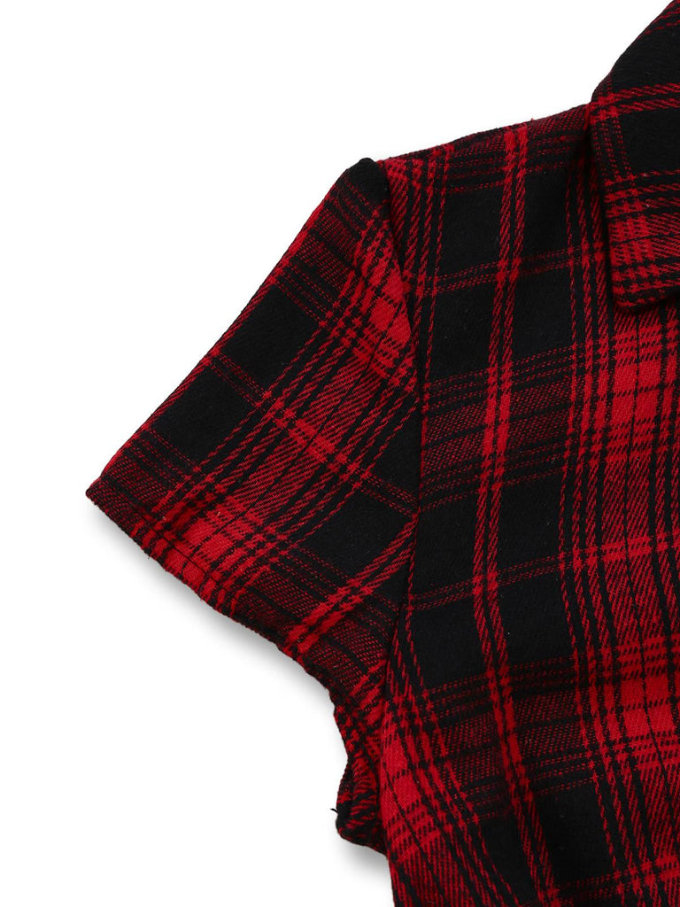 Red 1950s Tartan Plaid Tie Back Top