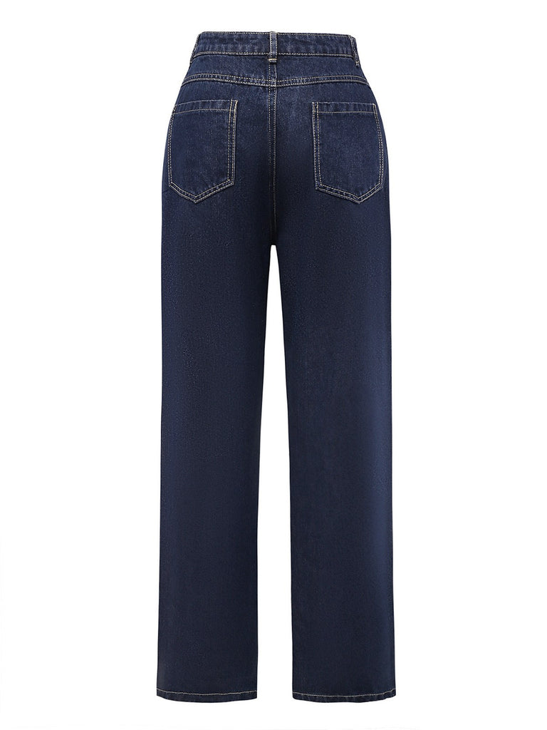 Deep Blue 1950s Denim Straight Leg Pants