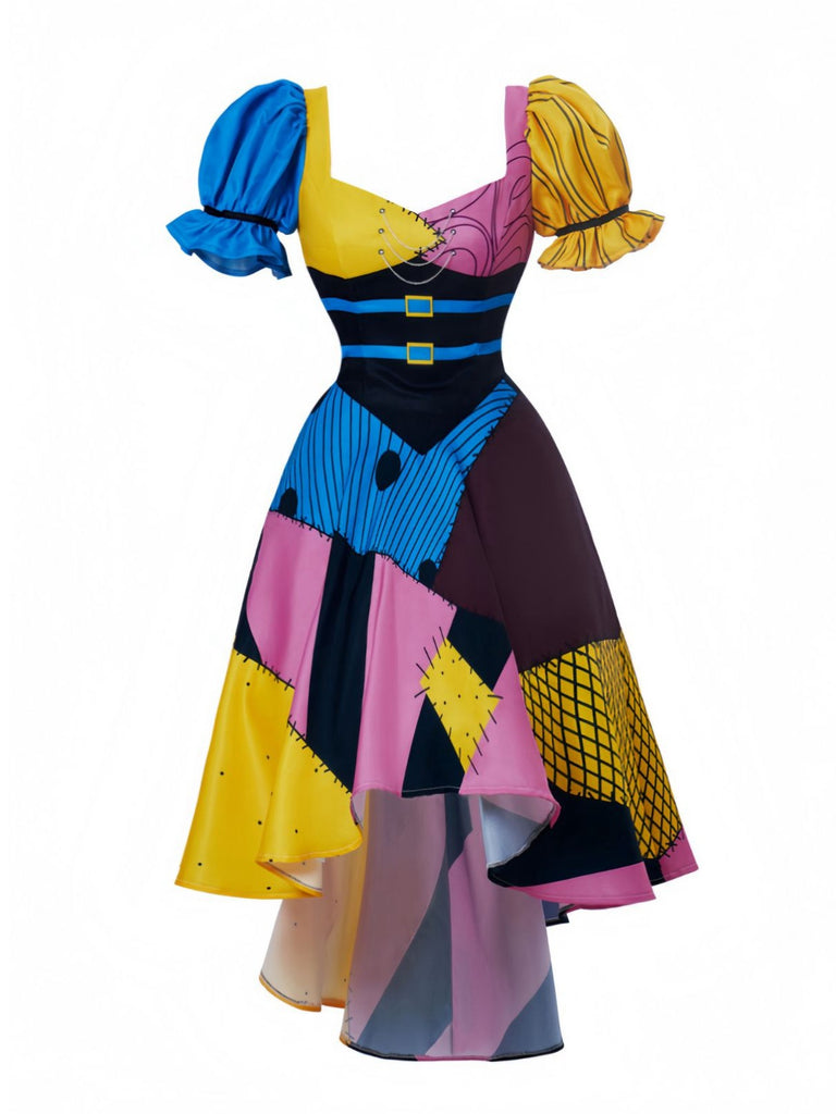 Multicolor 1950s Sweetheart Neck Patchwork Sally Dress