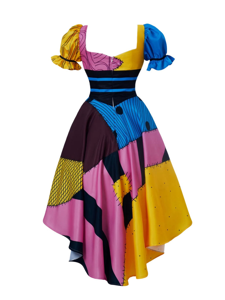 Multicolor 1950s Sweetheart Neck Patchwork Sally Dress