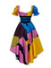 Multicolor 1950s Sweetheart Neck Patchwork Sally Dress