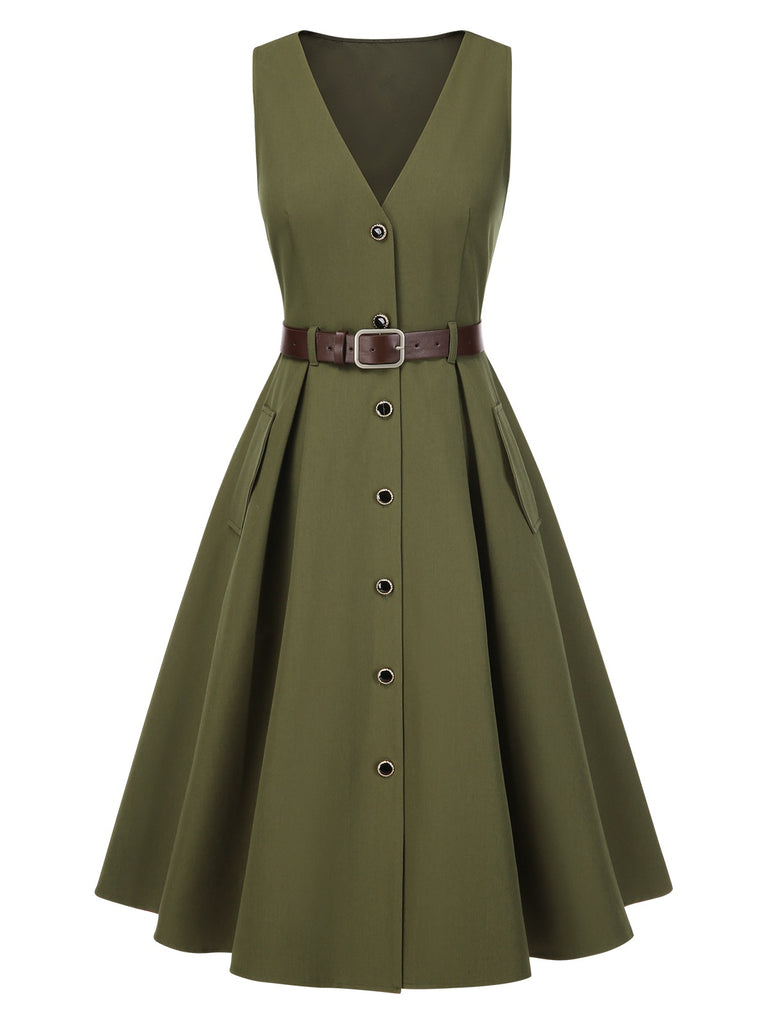 [Pre-Sale] 2PCS 1950s Lantern Sleeve Blouse & Pockets Vest Dress