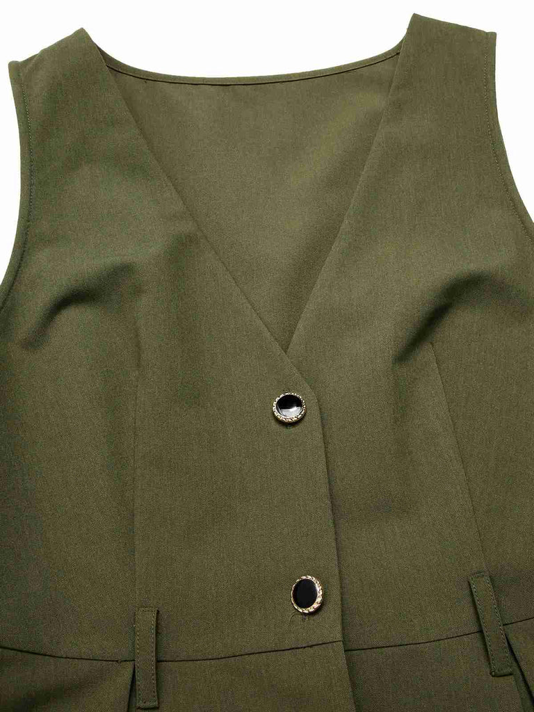 [Pre-Sale] 2PCS 1950s Lantern Sleeve Blouse & Pockets Vest Dress