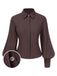 [Pre-Sale] Brown 1950s Solid Lantern Sleeve Lapel Blouse