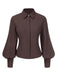 [Pre-Sale] Brown 1950s Solid Lantern Sleeve Lapel Blouse