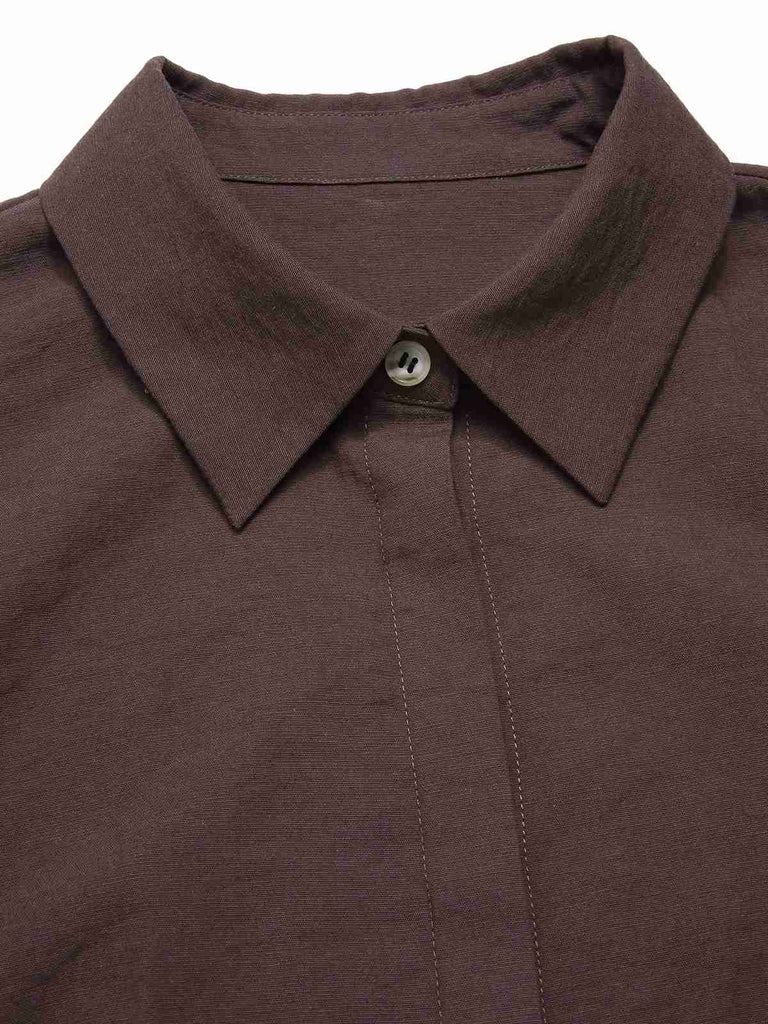 [Pre-Sale] Brown 1950s Solid Lantern Sleeve Lapel Blouse