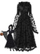 [Pre-Sale] Black 1940s Bat Mesh Raw Hem Witch Cape Dress