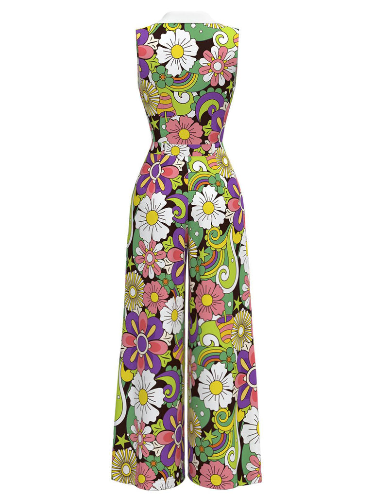 [Pre-Sale] 1970s Floral Lapel Sleeveless button Jumpsuit