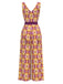 [Pre-Sale] Orange 1960s V-Neck Belted Floral Printed Jumpsuit