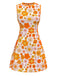 Orange 1960s Round Neck Daisy Sleeveless Dress