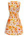 Orange 1960s Round Neck Daisy Sleeveless Dress