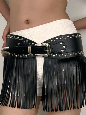 Black Steampunk Rivet Tassel Skirt Belt