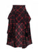 2PCS Red 1980s Plaid Smocked Top & High-Low Hem Skirt