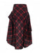 2PCS Red 1980s Plaid Smocked Top & High-Low Hem Skirt