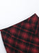 2PCS Red 1980s Plaid Smocked Top & High-Low Hem Skirt