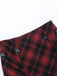 2PCS Red 1980s Plaid Smocked Top & High-Low Hem Skirt