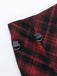 2PCS Red 1980s Plaid Smocked Top & High-Low Hem Skirt
