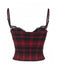 2PCS Red 1980s Plaid Smocked Top & High-Low Hem Skirt