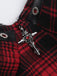 2PCS Red 1980s Plaid Smocked Top & High-Low Hem Skirt