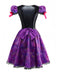 Purple 1970s Halloween Spider Web Witch Lace-Up Dress With Hat