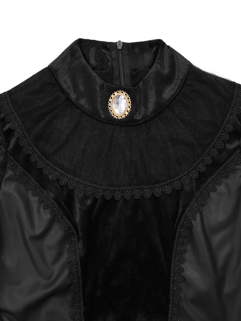 Black 1950s Evil Vampire Puff Sleeve Mesh Dress