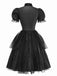 Black 1950s Evil Vampire Puff Sleeve Mesh Dress