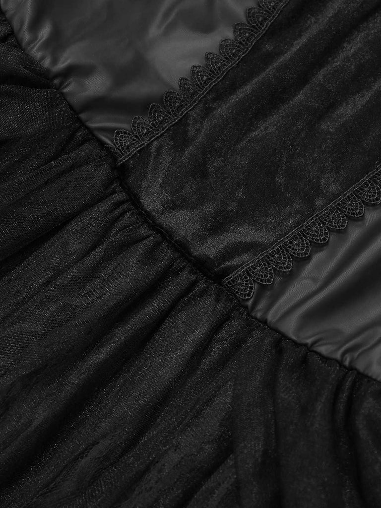 Black 1950s Evil Vampire Puff Sleeve Mesh Dress