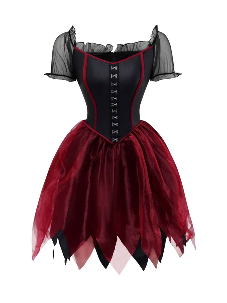 Red 1980s Halloween Mesh Red Riding Hood Dress & Embroidered Cape