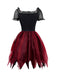 Red 1980s Halloween Mesh Red Riding Hood Dress & Embroidered Cape