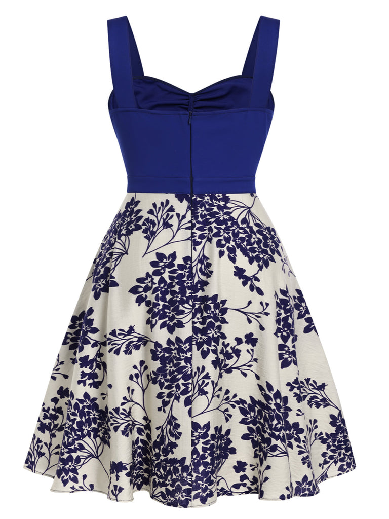 [Pre-Sale] [Plus Size] Blue 1950s Floral Button Sweetheart Neck Dress