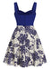 [Pre-Sale] [Plus Size] Blue 1950s Floral Button Sweetheart Neck Dress