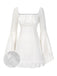 [Pre-Sale] White 1960s Split Flare Sleeve Lace Ruched Dress