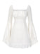 [Pre-Sale] White 1960s Split Flare Sleeve Lace Ruched Dress