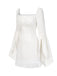 [Pre-Sale] White 1960s Split Flare Sleeve Lace Ruched Dress