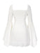 [Pre-Sale] White 1960s Split Flare Sleeve Lace Ruched Dress