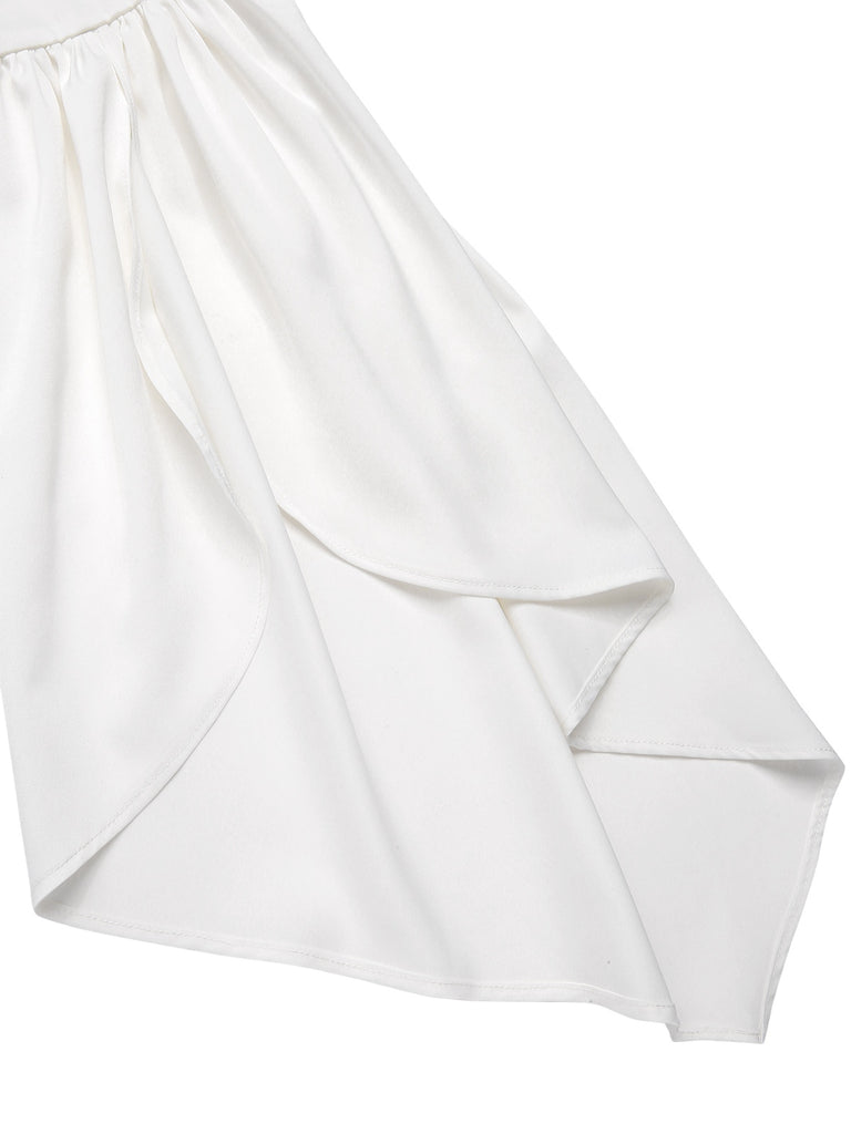 [Pre-Sale] White 1960s Split Flare Sleeve Lace Ruched Dress