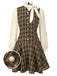[Pre-Sale] Brown 1960s Plaid Bow Tie Button Swing Dress