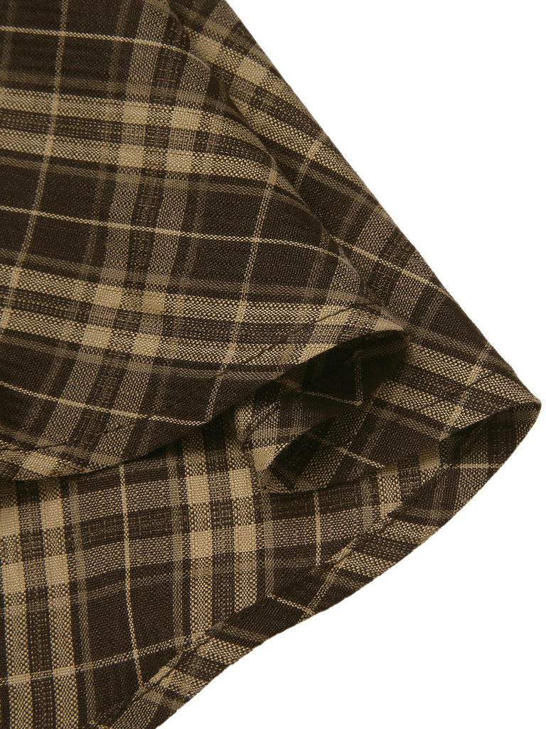 [Pre-Sale] Brown 1960s Plaid Bow Tie Button Swing Dress
