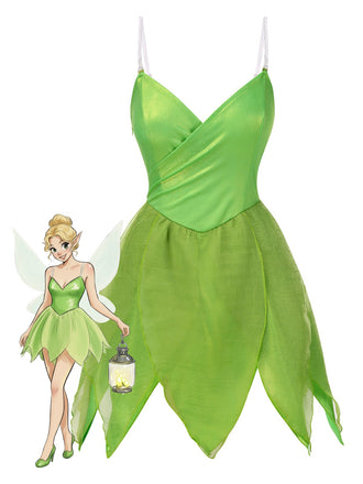Green 1970s Tinker Bell Fairy Petal Hem Mini Dress