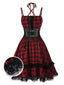[Pre-Sale] Red 1980s Gothic Plaid Lace Up Corset Dress