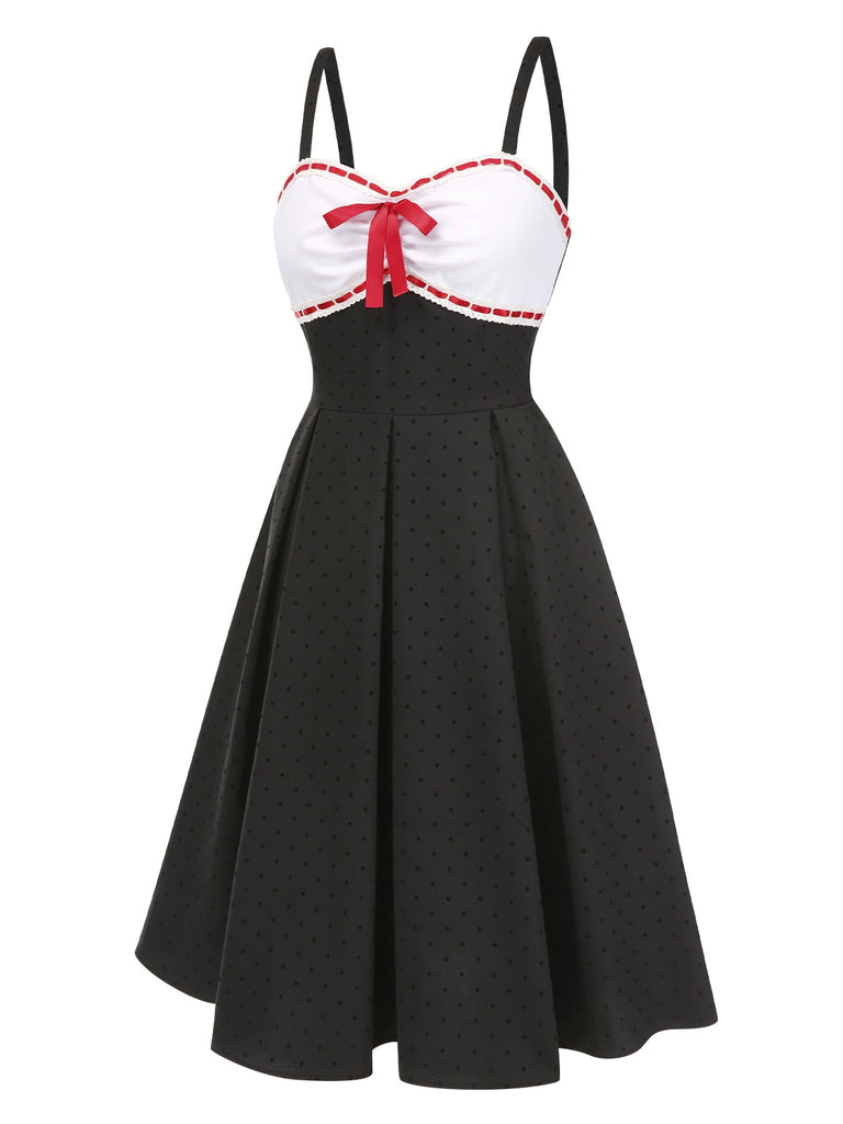 [Pre-Sale] Gray 1950s Lace Polka Dot Bowknot Spaghetti Strap Dress