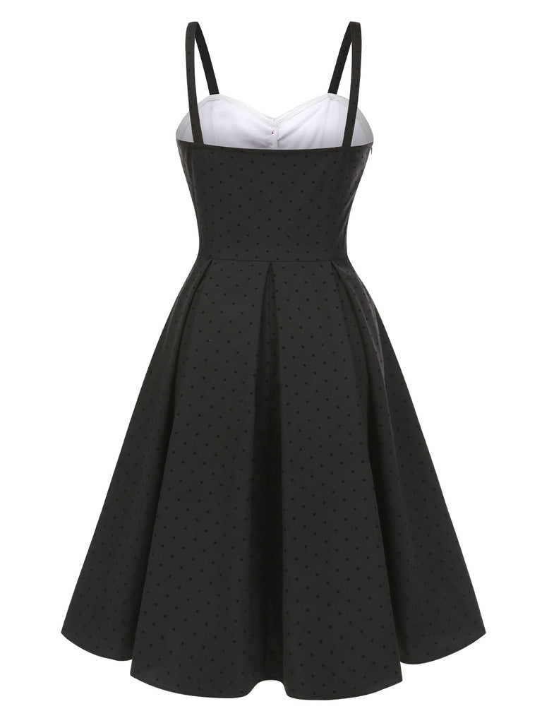 [Pre-Sale] Gray 1950s Lace Polka Dot Bowknot Spaghetti Strap Dress