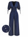 [Pre-Sale] Navy 1930s Polka Dot V Neck Jumpsuit
