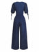 [Pre-Sale] Navy 1930s Polka Dot V Neck Jumpsuit