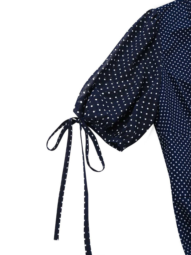 [Pre-Sale] Navy 1930s Polka Dot V Neck Jumpsuit