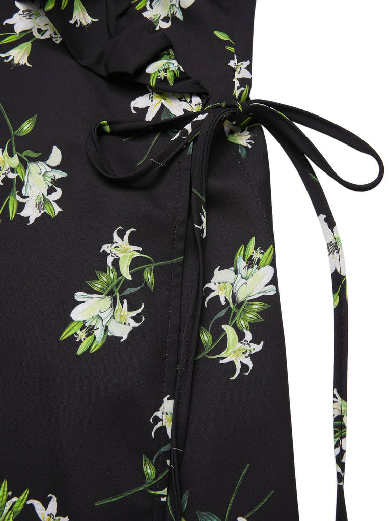 [Pre-Sale] Black 1950s Lily Ruffled V-Neck Wrap Dress