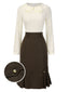 [Pre-Sale] Brown 1960s Contrast Collar Long Sleeve Pencil Dress